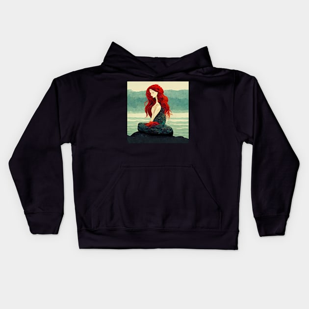 Mermaid on a rock. Kids Hoodie by Liana Campbell